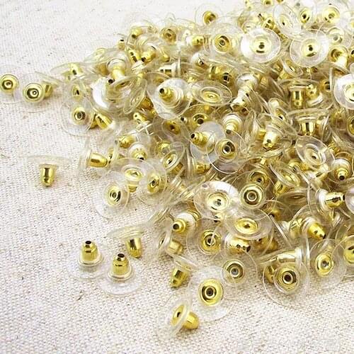 50pcs DIY Craft Accessories Silicon Stud earrings Back Stoppers Ear Post Nuts Jewelry Findings Components Gold and Silver