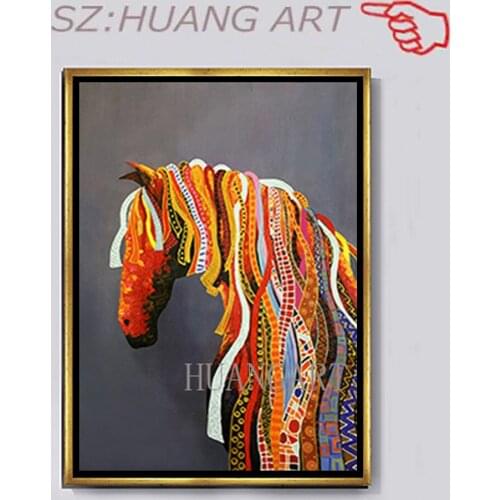 Free shipping animal Handmade Home wall decoration Pictures of Indian colorful horse wall art picture for living room bedroom
