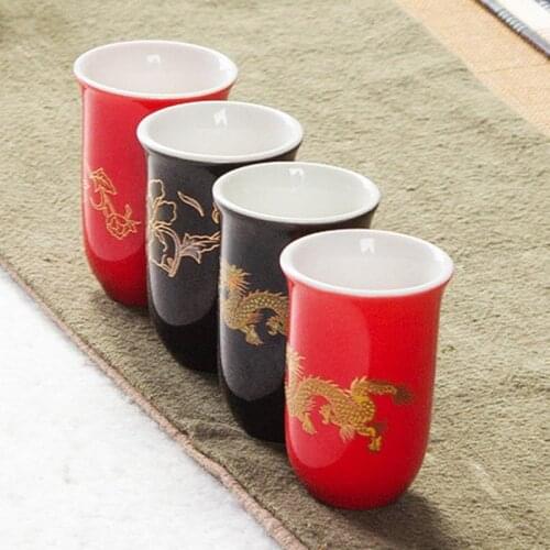 Ceramic Red dragon Tea Cup Black Teaware Porcelain Small Tea bowl hand-painted tea teacup