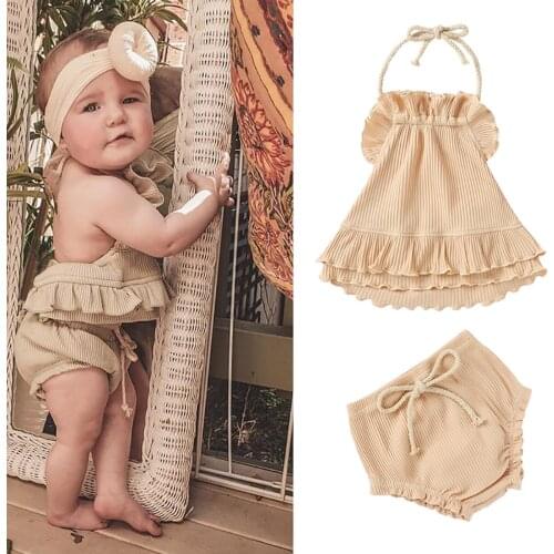 Wallarenear 0-24M US Stock Fast Shipping Girl 2Pcs Summer Clothing Set Toddler Baby Girls Sleevless Dress Top Shortys Cute Baby