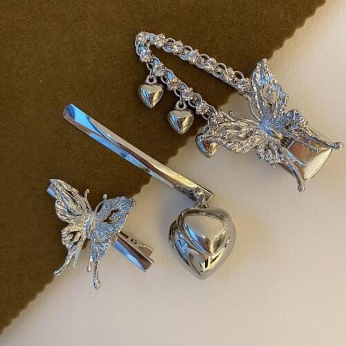 Korean Bangs Clip Cool girl Butterfly Hairpin for Women Girl Headdress Heart-shaped Tassel Duckbill Clip Hold Hair Accessories