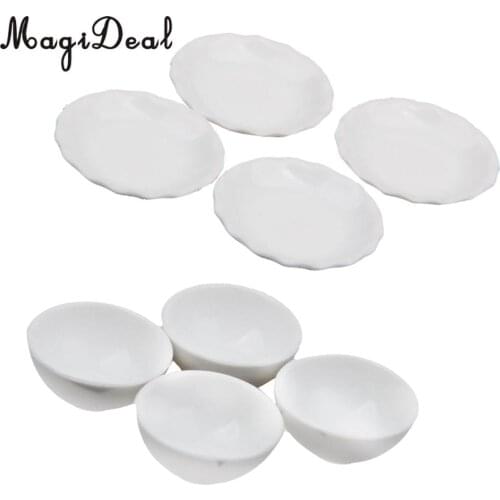 1/12 Scale Dollhouse Miniature White Ceramic Bowls Dishes Plate Kitchen Tableware for Dolls House Life Scenes Pretend Play Toys