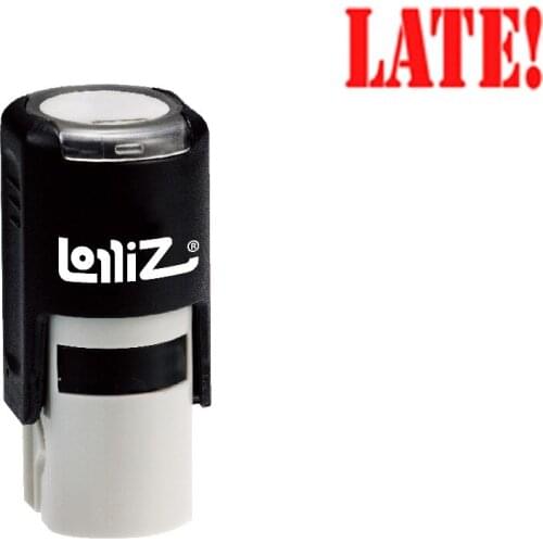 LolliZ "LATE!" Round Self-Inking Stamp, Teacher Stamp W/Lid, Laser Engraved Rubber, RED