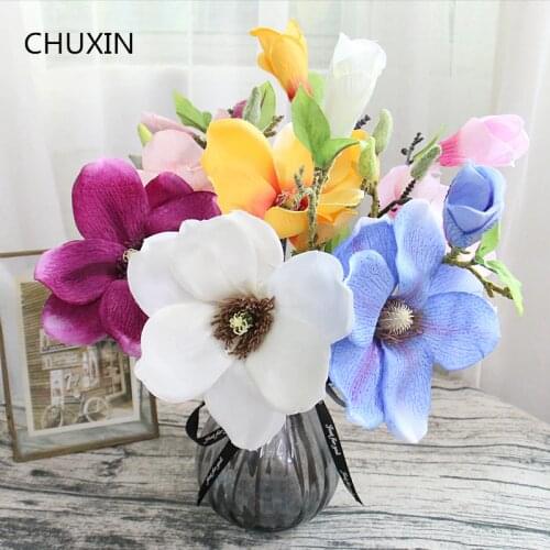 Mini short branch vintage artificial silk magnolia orchid home vase decoration wedding bride bouquet table flower decoration