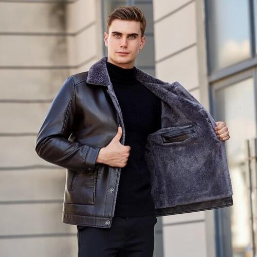 2020 new Sheepskin jacket Hot Sale Winter Thick Leather Garment Casual flocking Leather Jacket Mens Clothing Leather Jacket Men