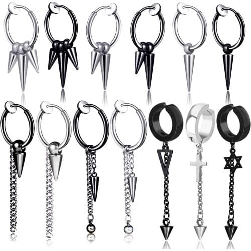 Men Clip on Earrings Hiphop Punk Hypoallergenic Titanium Steel Earrings Ear Clip Earrings without piercing Mens Accessories