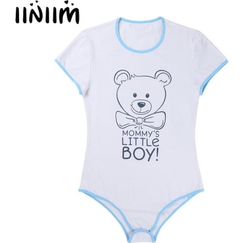 Mens Lingerie Diaper Lover Exotic Costumes Clubwear Short Sleeves Front Printed Little Boys Cheerleading Bodysuit Romper Pajamas