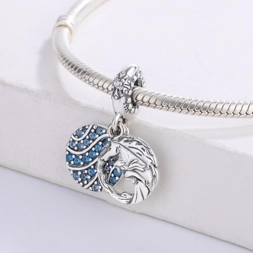 925 Sterling Silver Fairy Tale Blue CZ Pave Set In A Wave Like Pattern Pendant Charm Bracelet DIY Jewelry For Original Pandora