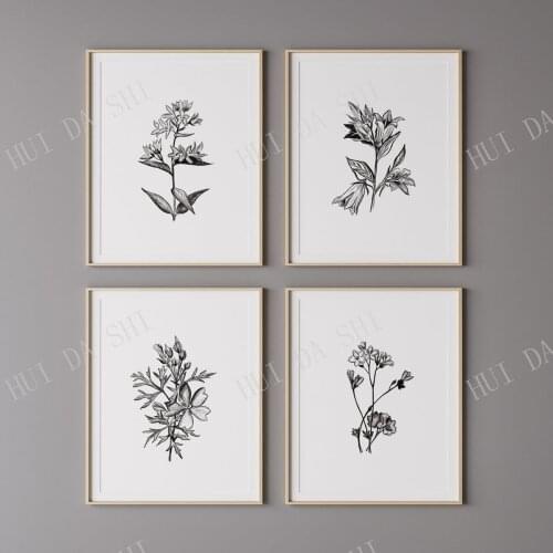 Set of 4 Wildflower Sketch Prints, Farmhouse wall decor, Rustic Print, Farmhouse Prints, Farmhouse Wall Art, Large Wall Art