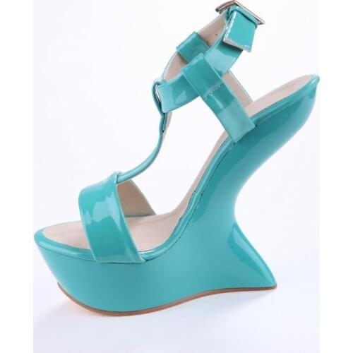 New Runway Women Super High Heels Sandals Thick Platform Strange Heels Ladies Show Sexy Sandals Patent Pu Leather Peep Toe Shoes