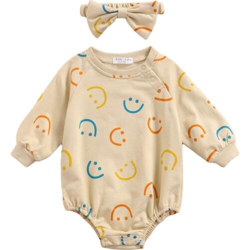 Autumn Infant Baby Girls Casual Long Sleeve Bodysuit Printed Triangle Jumpsuits and Headband Spring Clothes