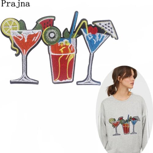 Prajna Cocktail Patch Embroidery Iron On Patches For Clothing Apple Wine Glass Diy Stickers Hawaii Summer Style Appliques F