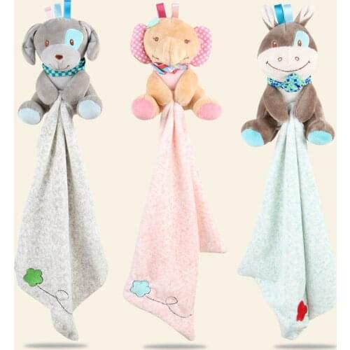 Newborn baby plush towel soft cartoon animal rattle toy puppet toy gift baby blanket quilt sleeping well plush doll