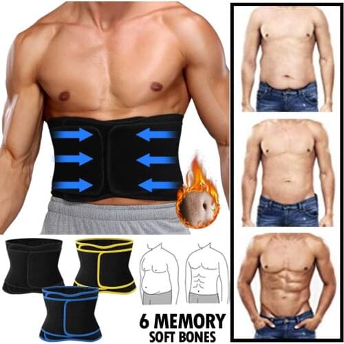 Men Waist Trainer Body Shaper Slimming Belt Sauna Neoprene Waist Trimmer Belt Weight Loss Back Support Straps Faja Shapewear