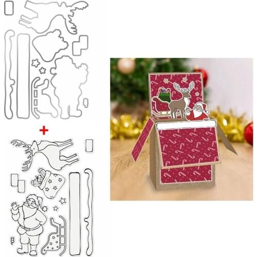 Santa Claus Metal Cutting Dies With Clear Stamps Elk Sleigh Gift Bag For DIY Scrapbooking Paper Cards Craft Decor Album 2020