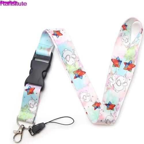 R77 Elephant Rainbow Autism Awareness Mobile Phone Straps Neck Lanyards For Keys ID Card Mobile Phone Holder Hang Rope Webbing