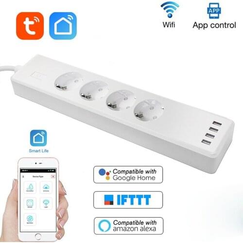 Tuya Smart WiFi EU Timer Socket Smart Power Strip 4 Plug 4 USB Outlets Smart Home Control Support Alexa Google Home Assistant