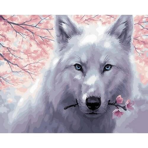 Frameless painting by numbers animals wall decor diy picture oil painting on canvas for home decor 4050cm wolf with flower