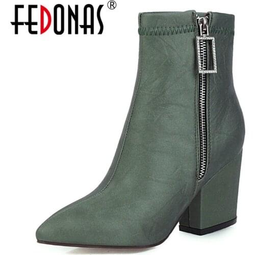 FEDONAS Classic Short Boots Women Antumn Winter Party Basic Shoes Woman Pointed Toe Zipper Ankle Boots Plus Size Chelsea Boots