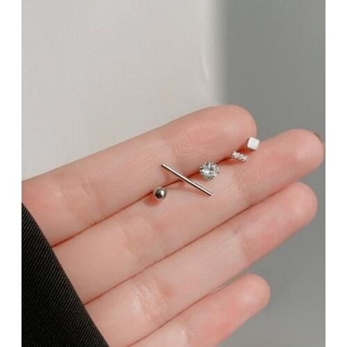 SMTCAT One Set of Five Stud Earring for Women Tiny Geometric Anti-Allergy Sterling Silver 925 Ear Pin Fine Jewelry Accessories