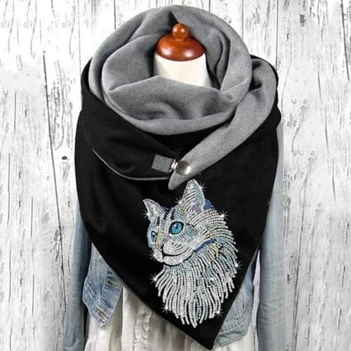 Winter Women Scarf Sequin Cat Cute Shawl Female Long Scarves Dropshipping
