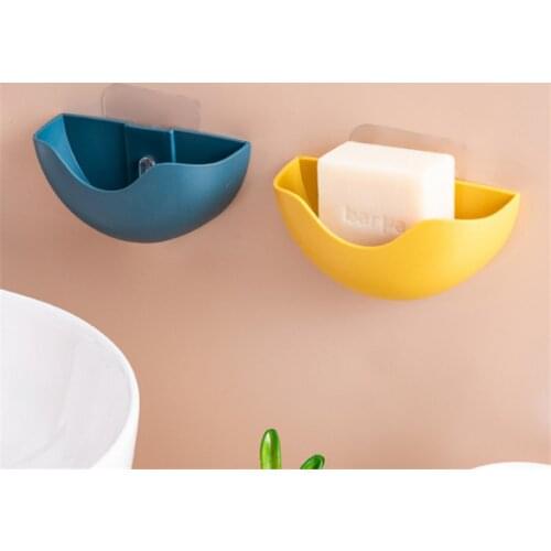 1 PCS Drain Soap Box Nail-free Hanging Soap Dish Holder Rack Semicircle Wall Mount Bathrooms PP Tray Container Storage Organizer