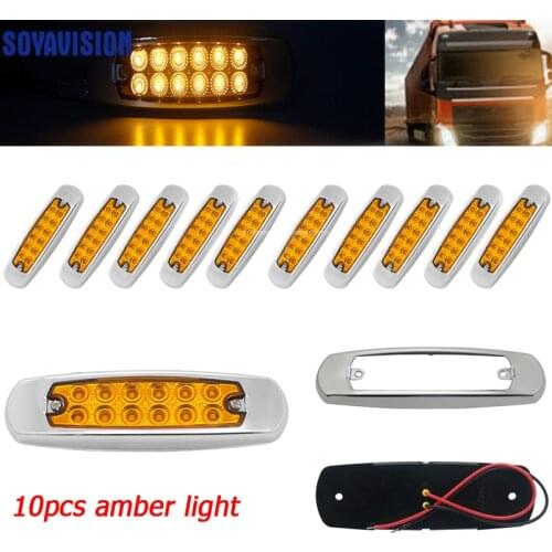 10pcs 12 LED Truck Lorries Bus Clearance Side Marker Indicators Light yellow Cab Marker Trailer Marker Lights 12v 24v