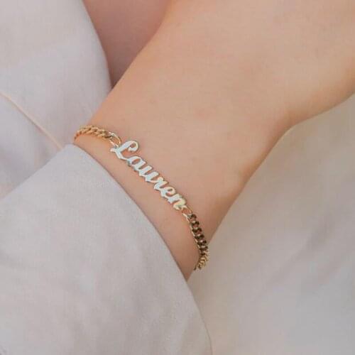 3MM Cuban Chain Custom Name Bracelets Bracelets For Women Jewelry Stainless Steel Rose Gold Personalized Letter Bracelet