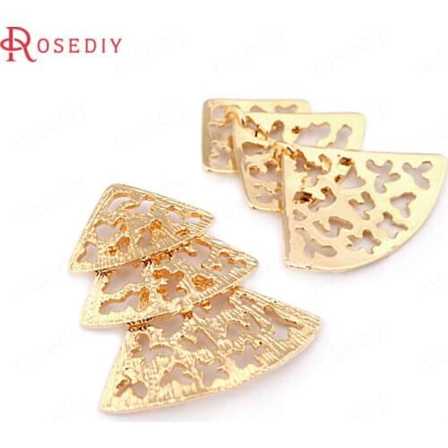 33529)6PCS 28*24MM 24K Gold Color Brass Three-layered Flower Fan Charms Pendants High Quality Diy Jewelry Findings Accessories