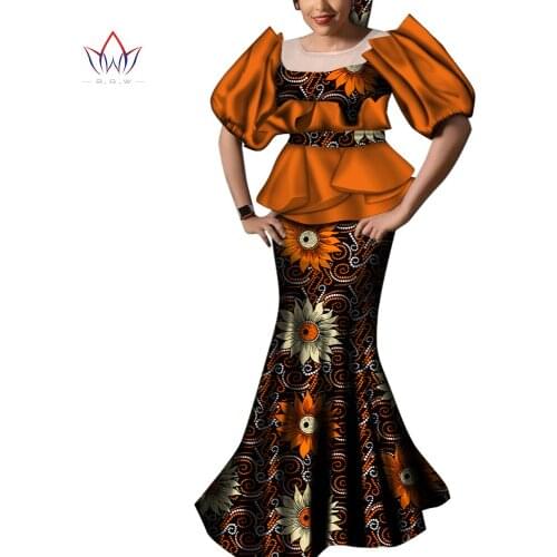 Africa Two Piece Set For Women Fashion Dashiki Bubble Sleeves African Clothes Bazin Plus Size Lady Clothing for Party WY7392