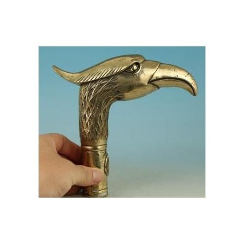 Free 100% bronze Pure Copper Brass Grandpa Good Lucky Old Asian Chinese Handmade Carved Parrot Collect Statue Walking Stick