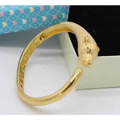 Leopard Head Bangle Yellow Gold Filled Solid Womens Mens Bracelet Newest Style