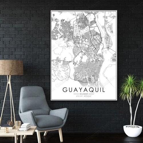 Black and White Ecuador City Map The Guayaquil City Map Poster HD Print Wall Art Canvas Nordic Landspace Painting for Home Decor