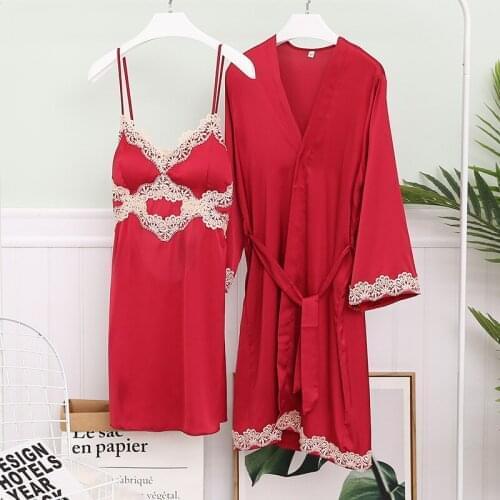 Women Nightgown Robe Set Summer Sexy Lace Backless Deep V-Neck Sleepshirt Bride Dressing Bathroeb Gown Loose Rayon 2PCS Homewear