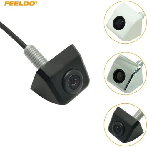 FEELDO Black Universal CCD 1/3" Rear View Stainless Metal Cover Waterproof Parking Camera Night Vision Grid/Vertical Switchable