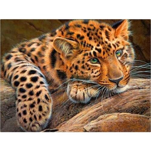 FQYL Leopard Round Diamond Painting Decorates the Wall with Diamond Painting Picture Home / Hotel / Office Decoration & Gift