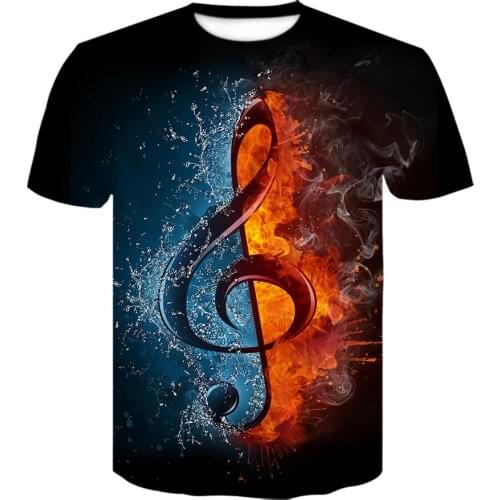 3D Guitar Printed music symbol T Shirt harajuku Rock punk style Summer Fashion men women casual o-neck t-shirt Musical fan Tee