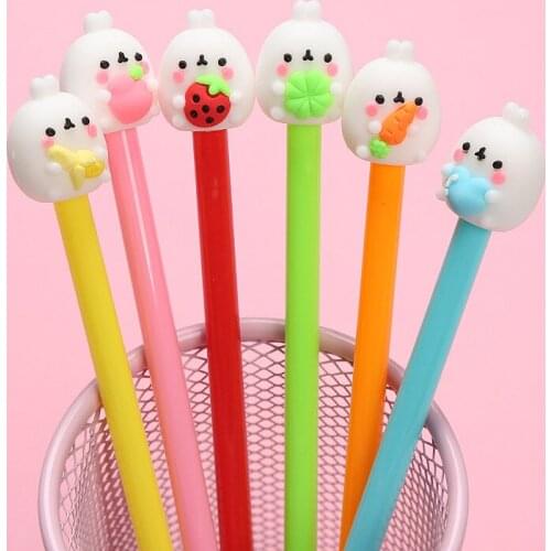 36 pcs/lot Molang Rabbit gel pens Kawaii Fruit 0.5mm black ink Signature pen material stationery gift school writing supplies