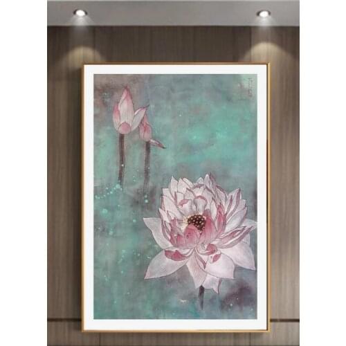 Pink lotus flower Painting For Embroidery Needlework 14CT Counted Unprinted DIY Cross Stitch Kits Handmade Art Wall Decor