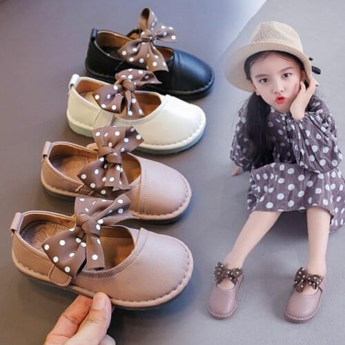 Girls Leather Shoes Korean Style Princess Shoes Dot Bow Children Shoes 2021 New Autumn Baby Mary Janes Kids Flats Toddlers