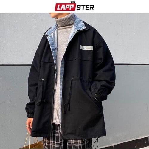 LAPPSTER Vintage Men Jeans Patchwork Cargo Jacket 2021 Mens Streetwear Hip Hop Windbreaker Male Harajuku Jackets Coat Plus Size