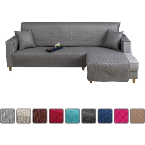 L Shape Sofa Cover For Living Room Corner Couch Covers Non Slip Quilted One-Piece Slipcover Furniture Protector Grey Black Blue