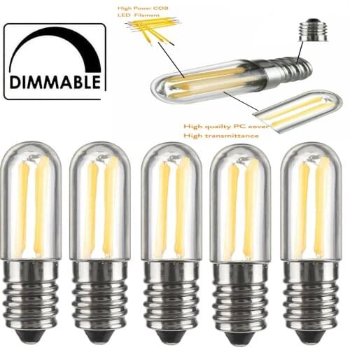 5Pcs/lot Mini E14 E12 LED Fridge Freezer Filament Light COB Dimmable Bulbs 1W 2W 4W 110V 220V Lamp Cold Warm White Lamps