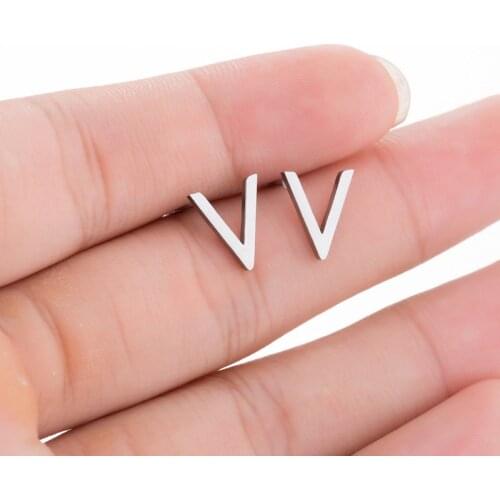 Simple Geometric V Shaped Stud Earrings for Women Party Jewelry Gift Stainless Steel Personalize Letter Earing Orecchini