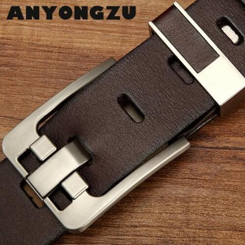 2020 ANYONGZU Design Luxury Men Belt Needle Buckle Genuine Cowskin High Quality Black Jeans Belts Business Retro Waistband