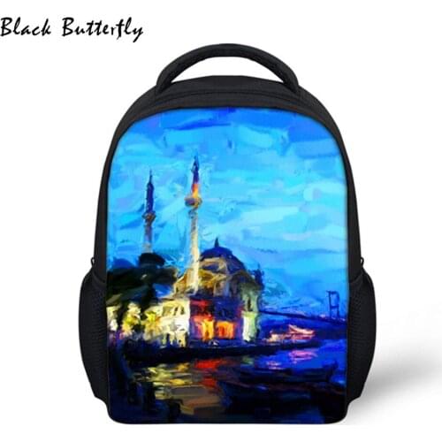 Children Bag Oil painting pattern School Bags Landscape Print Backpack For Girls Boys Satchels Kids 3-8 Years Old Student-Bag