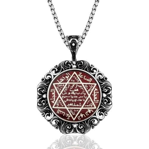 Silver Burgundy Cabochons Solomon Seal Pendant