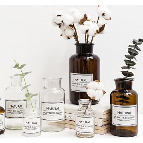 Nordic Ins Creative Transparent Brown Grass Bottle Minimalist Scandinavian Desk Storage Jar Organizer Flower Home Decoration