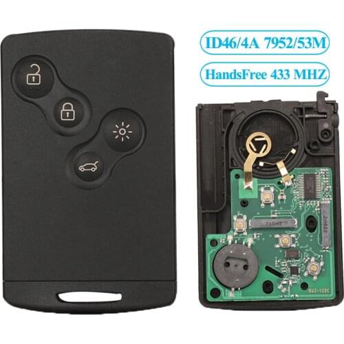 Jingyuqin HandsFree Remote Car Key Control 433MHz 4A PCF7953 Chip For Renault Clio IV Captur Passive Smart Card Keyless-Go Entry