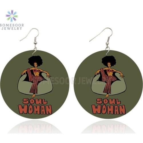 SOMESOOR Black Natural Hair Soul Woman Wooden Drop Earrings Both Sides Printing Afro Hoppin Photos Wood Jewelry For Women Gifts